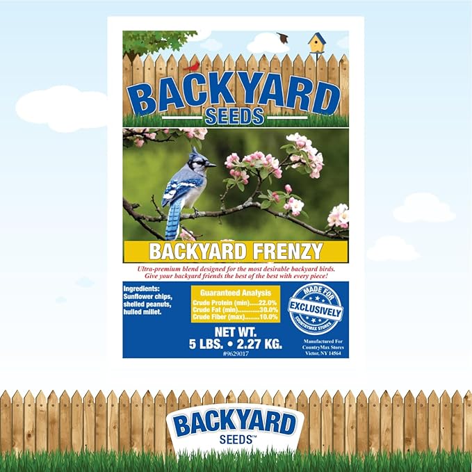 Backyard Seeds Wild Bird Seed Blend 5lbs - Premium No-Waste Mix with Sunflower Chips, Shelled Peanuts & Hulled Millet, Small Bag of Wild Bird Food