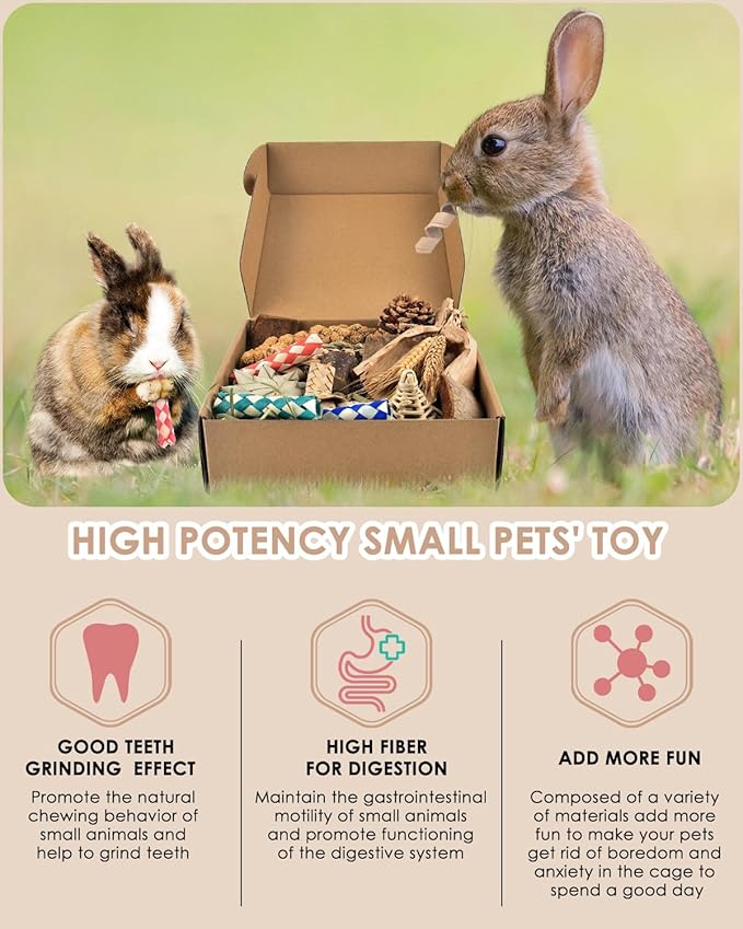 Bissap Rabbit Chew Toy, Natural Bunny Treats Snacks with Timothy Hay Water Grass Mat Coconut Husk Box for Guinea Pigs Chinchillas Hamsters Gerbils and Other Small Pets Teeth Grinding