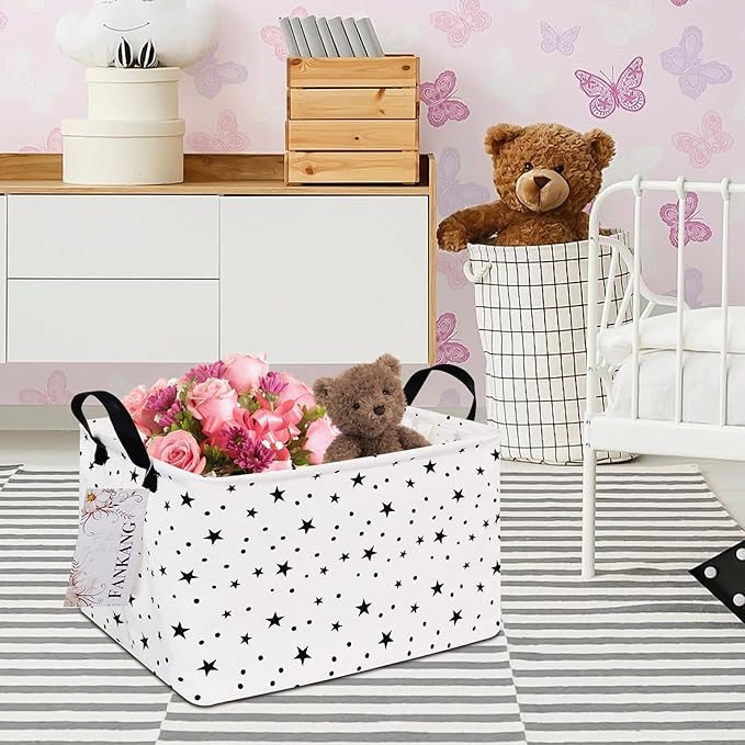 Storage Basket,Nursery Hamper Canvas Laundry Basket Foldable with Waterproof PE Coating Storage, Office, Bedroom, Clothes,Toys (Rec-Star)