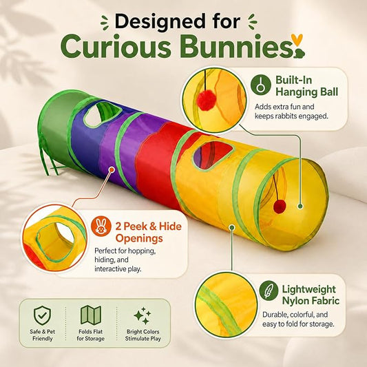 Mechpia Rabbit Toys, Large Bunny Hideout Tunnel and Tube Rainbow Tunnel for Rabbit Guinea Pig Chinchilla Ferret Rat