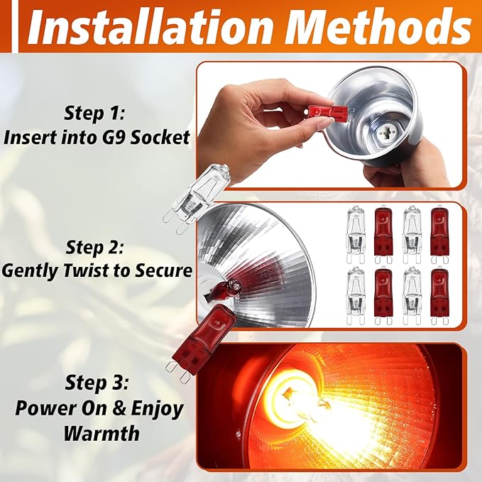 16 PCS G9 Halogen Bulb, Mini Halogen Bulb 50W, Reptile Heat Lamp for Bearded Dragon Gecko Turtle Lizard