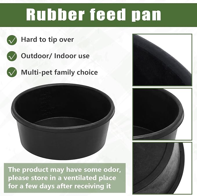 Sadnyy 8 Pcs 4 Quart/ 1 Gallon Rubber Feeder Pan, Rubber Feed Pan Utility Horse Feed Bucket Dog Bowl Horse Feeder for Cats Dogs Goats Chicken Dust Bath Container Animal Feeding, 10.6 x 4.1 Inch