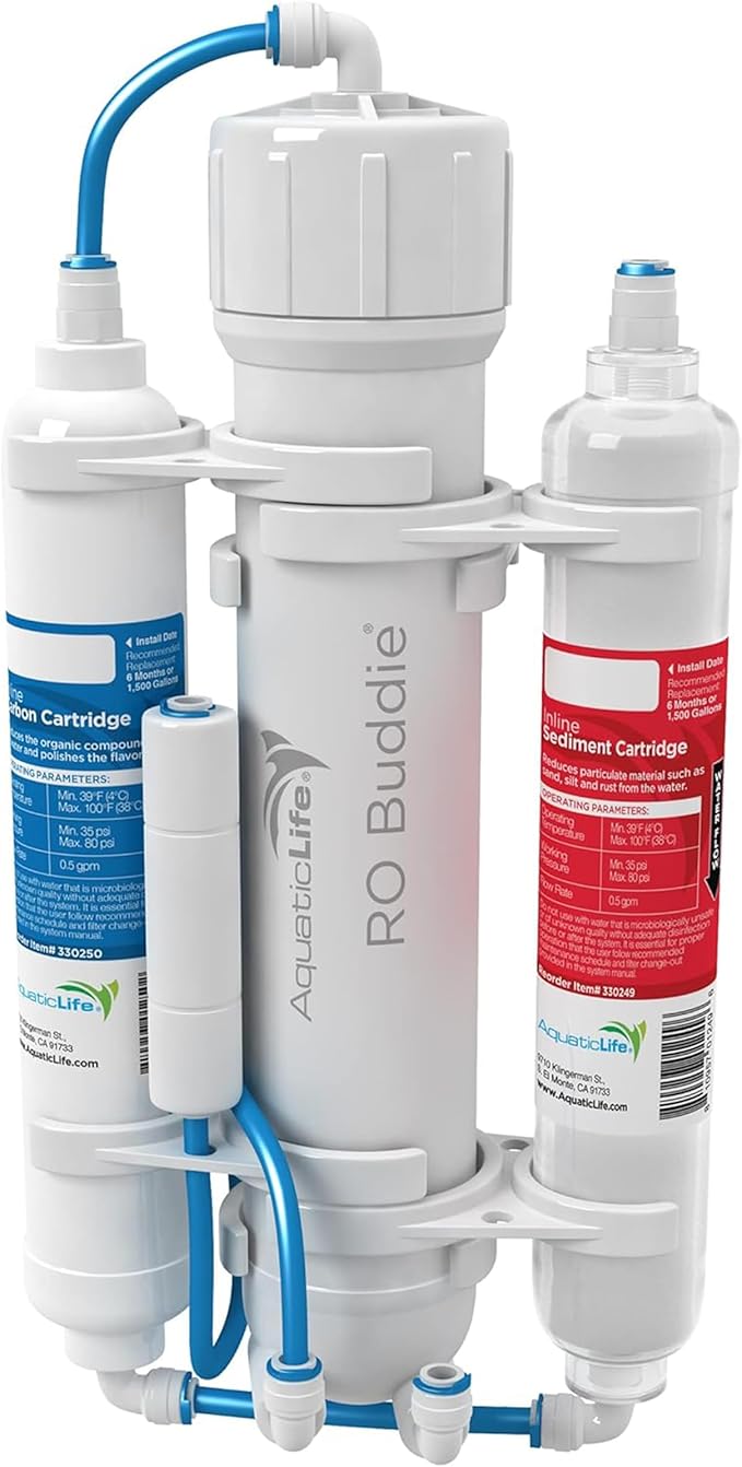 Aquatic Life RO Buddie 3-Stage Aquarium Water Filter System, Reverse Osmosis RO Filtration Unit for Fish Tank, Fountains, and More, 50 GPD (Gallons Per Day)