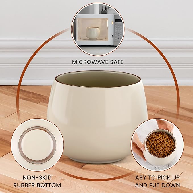 1 Pack 37 oz Ceramic Dog Bowl for Large Dogs with Long Ears No Spill Water & Food Pet Bowl Cocker Spaniel Beagle Bassett (Beige)