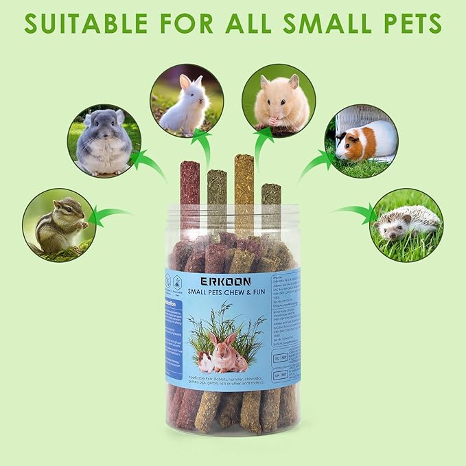 ERKOON 114Pcs Rabbit Chew Toys Timothy Hay Sticks, Guinea Pig Toys for Teeth Natural Molar Sticks Rabbits Treats for Bunnies, Chinchilla, Guinea Pigs, Gerbil, Hamster