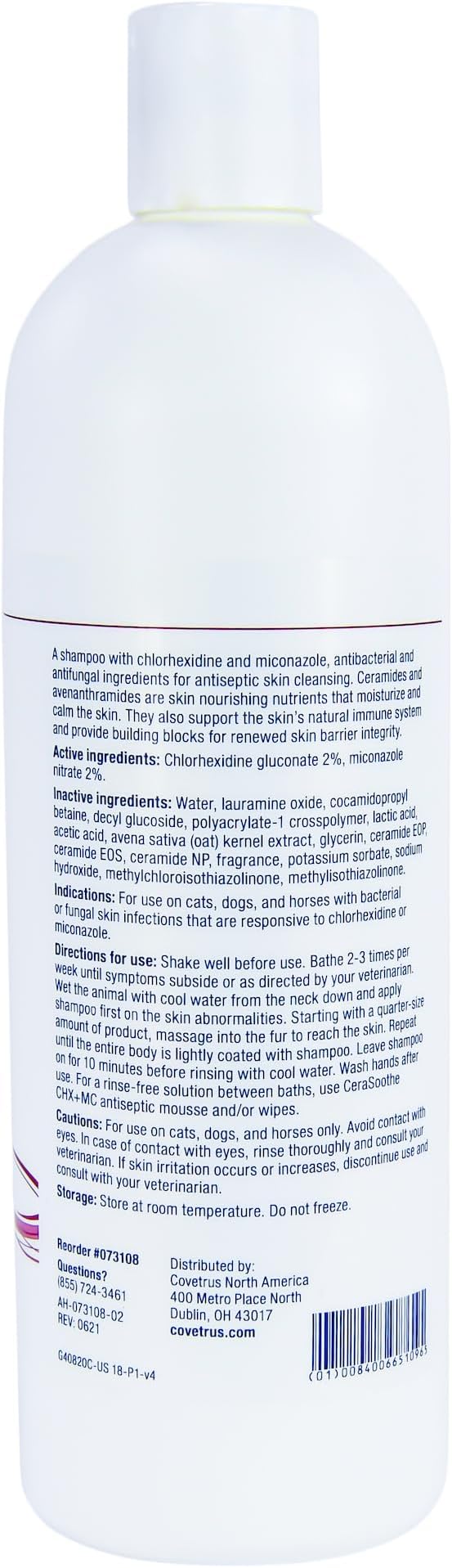 CeraSoothe® CHX+MC Antiseptic Shampoo for Dogs, Cats & Horses – Skin Cleansing with Chlorhexidine & Miconazole 16 oz
