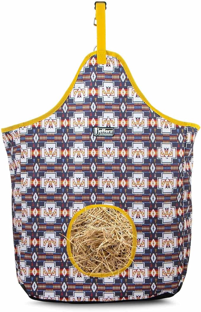 Jeffers Expression Top Loading Hay Bag for Horses & Livestock – Durable 600 Denier Hanging Hay Feeder, Water Resistant with Mesh Bottom, Easy Hanging Snap for Stall, Trailer, Travel - Thunderbird