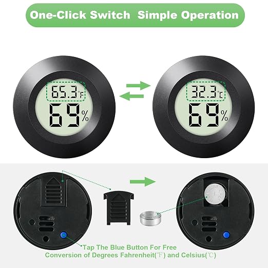2 - PACKMini Digital Hygrometer Indoor Humidity Meter & Round Temperature Monitor - Reptile Thermometer with Humidity Gauge (℉) or (℃) for Humidifiers Dehumidifiers Greenhouse, Garden