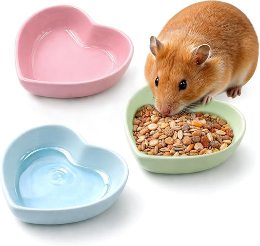 3 Pack Ceramic Hamster Food Bowl Anti-Turning Heart Hamsters Water Dish Cute Small Animals Bowl for Rabbits Chinchillas Guinea Pig Rat Hedgehog Parrots Small Animals (3 Colors)