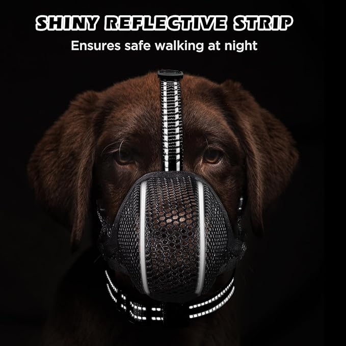 Dog Muzzle,Mesh Soft Muzzle for Small Medium Large Sized Dogs, Breathable Reflective Adjustable Puppy Muzzles with Collar for Scavenging Grooming Biting Chewing,Allows Panting and Drinking(Black S)