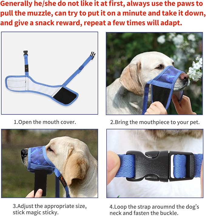HEELE Dog Muzzle,Soft Nylon Muzzle Anti Biting Barking Chewing,Air Mesh Breathable Drinkable Adjustable Loop Pets Muzzle for Small Medium Large Dogs 4 Colors 4 Sizes (P-Sky Blue, L)