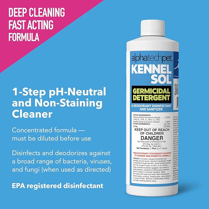 ATP KennelSol 1-Step Kennel Cleaner - 1 Pint Liquid Disinfectant, Effective Against Bacteria and Viruses, Deodorizer Wintergreen Scent by Alpha Tech Pet