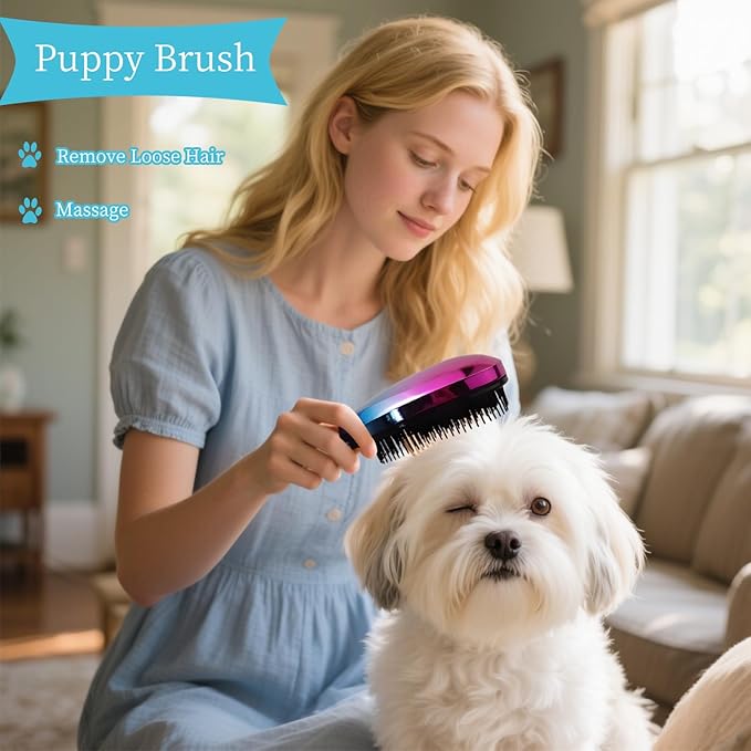 Comma-Shaped Small Dog Brush, Fit for Yorkie, Shih Tzu, Maltese Maltipoo Pomeranian - Gentle Soft Bristles for Effortless Pet Hair Removal, Puppy Essentials (Gradient Color)