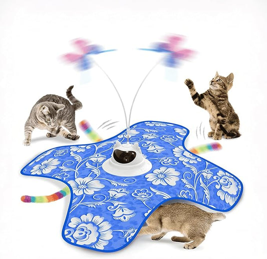 Interactive Cat Toy for Indoor Cats, Rechargeable 3-in-1 Hide and Seek Cat Toy with Spinning Butterfly & Plush Tail, Ultra-Quiet Touch Activated Self Play Cat Exercise Toy for Adult Kittens (Teal) | Touch Activated, Spinning Butterfly, Plush Tail, Ultr...