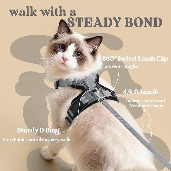 rabbitgoo Cat Harness and Leash for Walking, Escape Proof Soft Adjustable Vest Harnesses for Cats, Easy Control Breathable Reflective Strips Jacket, Grey, XXS