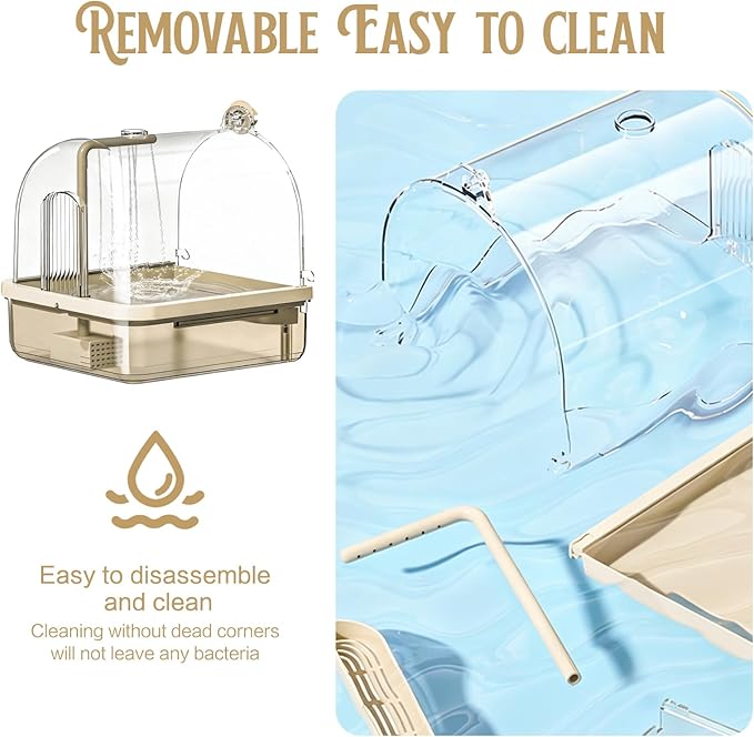 Automatic Bird Baths for Cage,Automatic Parakeet Bath with Pump, Filter,Indoor Bird Shower with Running Water,for Pet Birds Conure Budgies Cockatiels Lovebird and Budgies(Brown)