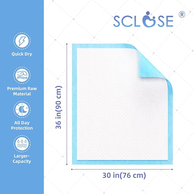 SCLOSE Pee Pads for Dogs Extra Large 30"x36", 50 Count Puppy Pads XXL, Potty Pads for Dogs, Super Absorbent & Leak-Proof, Disposable Training Pads for Puppies, Doggie Pads, Blue