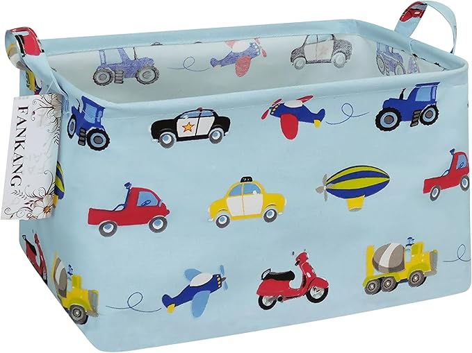 Storage Basket,Nursery Hamper Canvas Laundry Basket Foldable with Waterproof PE Coating Storage, Office, Bedroom, Clothes,Toys (Rec-Car)