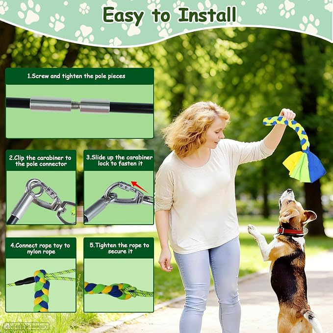 Flirt Pole for Dogs Heavy Duty, Interactive Chase & Tug of War Teaser Wand with Detachable Replacement Knot Ball and Rope Chewing Toys Flirt Stick for Small Medium Large Dogs Exercise & Training