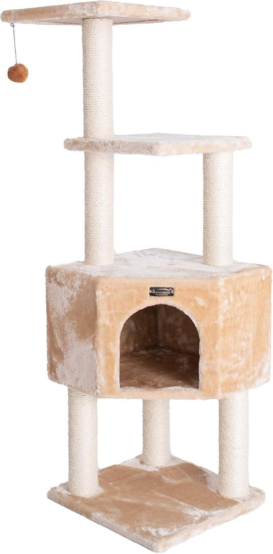 Armarkat 3 Levels Real Wood Cat Tower for Kittens Play 48 Height Beige A4801
