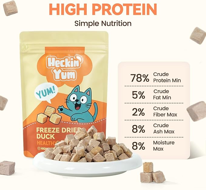 Freeze Dried Cat Treats, Single Ingredient Duck Bites Snacks for Sensitive Cats, Grain-Free Training Treats & Food Topper for Picky Cats, 4 oz