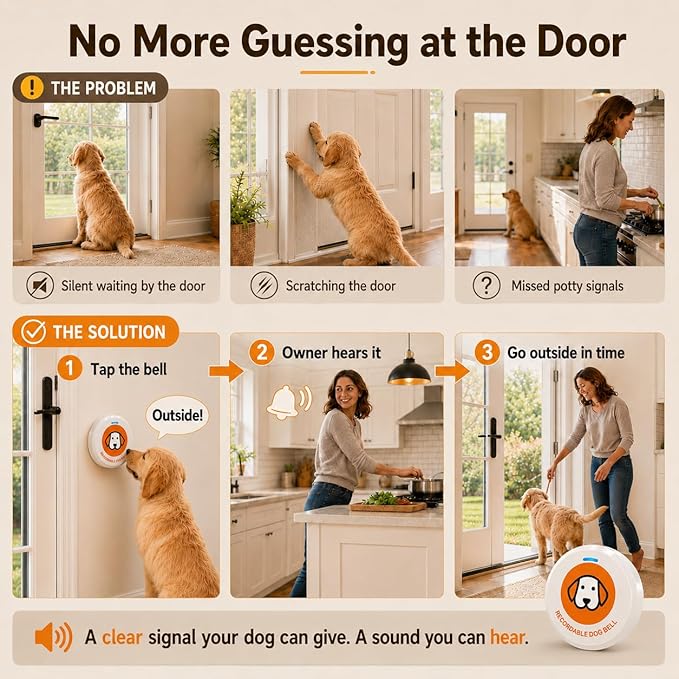 ChunHee Recordable Dog Doorbell – Train Your Dog with Your Own Voice, Puppy Potty Training Bell for Dogs to Go Outside, Touch Activated Dog Button with Potty & Outside Sounds