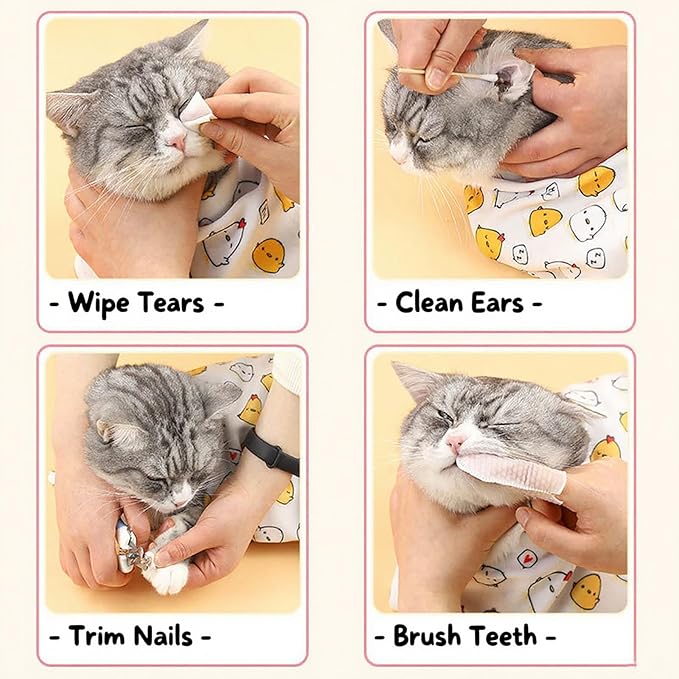 21.7'' Cat Grooming Wrap for Cutting Nails - Escape Proof Cats Restraint Wrap for Nail Clipping,Kitten Swaddle Wrap,Anti-Scratch & Anti-Bite,Easy Clipping & Care Pet Tool(M (up to 6 lbs)