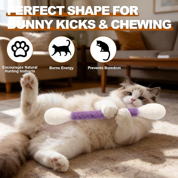 Cute Giant Qtip Cat Toy with Catnip - 6 Pack | Durable for Chew, Interactive Cat Chew Toys for Boredom Relief & Play | Filled w/Organic Catnip for Anxiety & as Digestive Aid | Perfect Kitten Gift