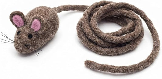 Glaciart One Felt Mouse Cat Toy – Soft Fuzzy Enrichment 100% Natural Wool - Interactive Catnip Play Cat Toy Set - Safe for Pets, Non-AZO Colored Dyes - 100” Long