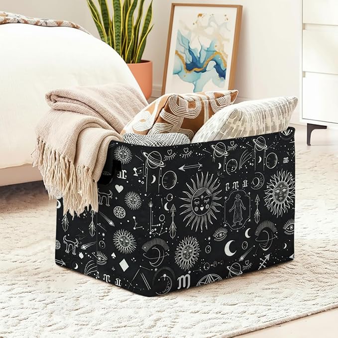 56L Celestial Astrology Laundry Basket Clothes Hamper with Handles,Foldable Blanket Storage Large Laundry Hamper with Waterproof PE,Toy Storage Bin Organizer,Cube Clothes Organizer,Home Decor