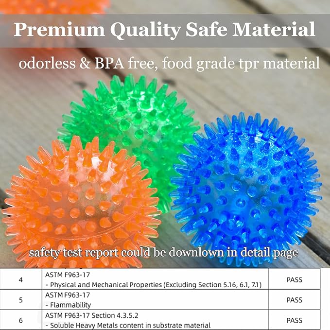 LECHONG 6pack Squeaky Dog Toys Spiky Dog Balls Cleans Teeth and Promotes Dental and Gum Health for Your Pet Squeaker Ball Toys for Aggressive Chewers (S 6PACK)