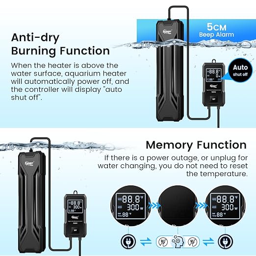 hygger 1200W Aquarium Heater, Upgraded Submersible Fish Tank Heater with Dual Protection System & LED Digital Display, with Automatic Power-Off Function, for 160-280 Gal Freshwater and Saltwater Tank