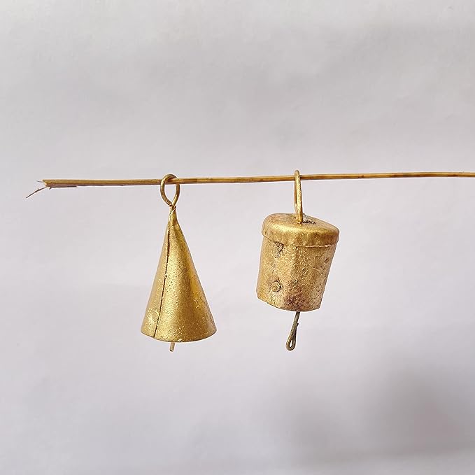 Rustic Metal Bells 10 Pcs - Vintage Christmas Decorations, Small Bells for Crafts, Jingle & Witch Bells, Cow Bells, Mini Antique Gold Bells, Boho Hanging Ornaments, Farmhouse Decor, Garland