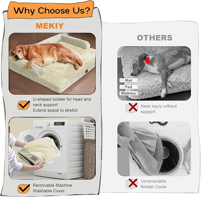 Large Dog Bed Orthopedic Washable: Extra XL XLarge Big Dog Bed with Washable Bolster & Memory Foam Couch Sofa - Waterproof with Removable Cover - Beige