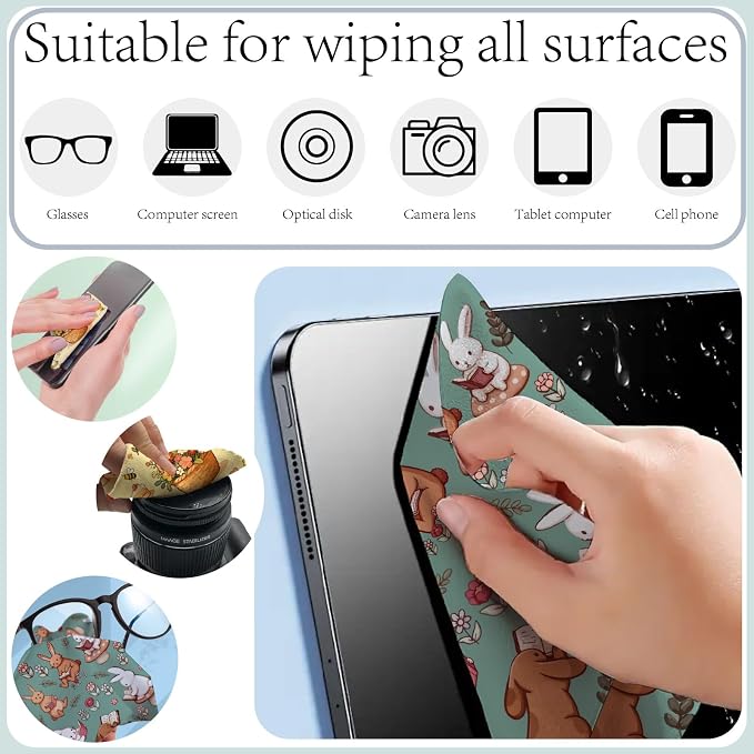 CREATCABIN 6Pcs Glasses Cleaning Cloth Microfiber Cleaning Cloths Reusable Thicken Soft Animal Book Eyeglasses Cleaner Wipes Washable for Eyeglasses Camera Lens Laptops Screens Phone Gift 6 x 6 Inch