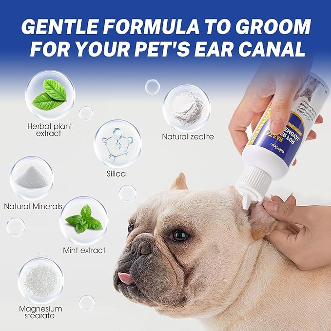 Dog Ear Powder for Hair Removal & Ear Care - Includes 5.5" Curved Locking Forceps - Absorbs Moisture, Removes Dirt - Soothes Itchy Ears for Dogs & Cats
