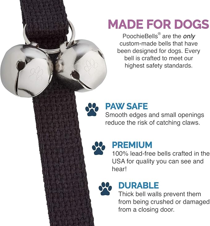 PoochieBells Dog Door Bells for Potty Training, Quick & Easy Puppy Potty Training Method Included, Handcrafted in USA with Loud, Paw-Safe Bells, Durable Cotton Webbing - Black