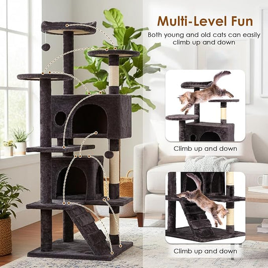 PayLessHere Cat Tree 54in Cat Tower with Cat Scratching Post,Multi-Level Cat Condo Stand House Furniture Kitty Activity Center with Furry Ball Toys Cat Tree for Indoor Cats,Purple