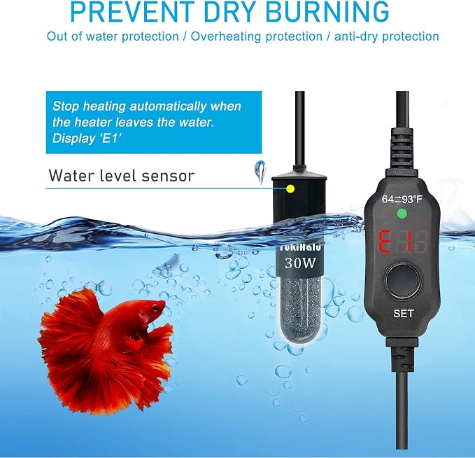 YukiHalu Super Mini Aquarium Heater, 10W 20W 30W Adjustable Fish Tank Heater with External Controller, Overheating Protection, Digital Display, Used for 0.5-3 Gallons(10 watts)
