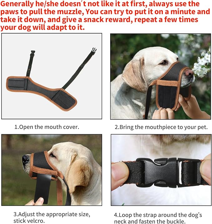 HEELE Dog Muzzle,Soft Nylon Muzzle Anti Biting Barking Chewing,Air Mesh Breathable Drinkable Adjustable Loop Pets Muzzle for Small Medium Large Dogs 4 Colors 4 Sizes (Brown, XL)