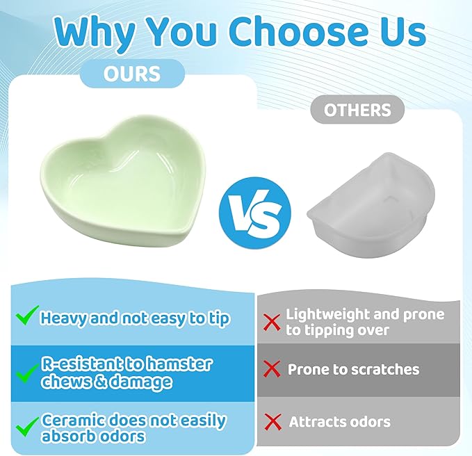 3 Pack Ceramic Hamster Food Bowl Anti-Turning Heart Hamsters Water Dish Cute Small Animals Bowl for Rabbits Chinchillas Guinea Pig Rat Hedgehog Parrots Small Animals (3 Colors)
