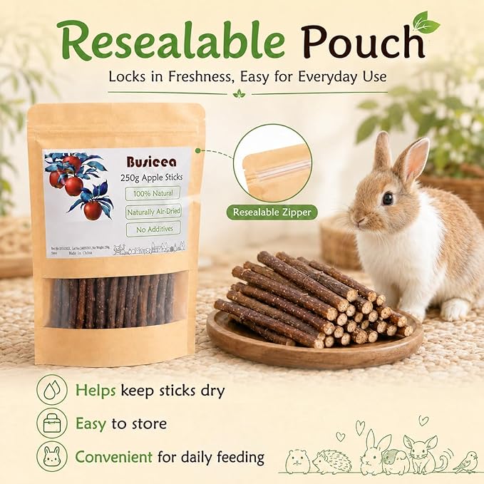 Premium Natural Apple Sticks - 100g/3.52 OZ MINI Trial Pack - Perfect for 1 Pet, Molar Chew Treats for Rabbits Chinchillas Guinea Pigs Hamsters Small Animals