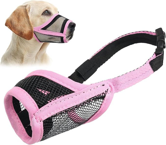 LUCKYPAW Dog Muzzle, Mesh Muzzle for Large Medium Dogs, Soft Mouth Cover to Prevent Biting Chewing, Drinkable Breathable Adjustable Puppy Mouth Guard(XL, Pink)
