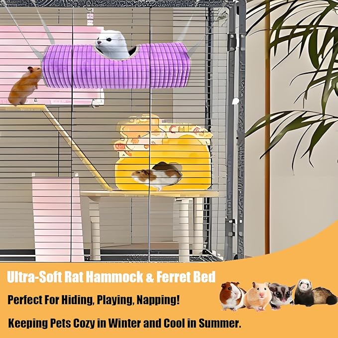 Ferret Rat Hammock Hamster Hanging Tunnels Tubes for Cage - Soft Guinea Pig Hideout Bed, Chinchilla Hammock for Small animals,GuineaPig,Ferret, Kitten,Squirrel,Chinchilla,Rat,Parrot (Tunnel-Purple)