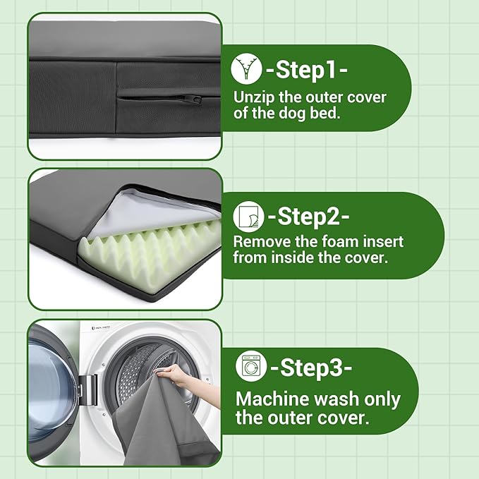 Vonabem Outdoor Waterproof Dog Bed Washable, XL Large Crate Pad 42 inch, Cooling Leather Wipeable Pet beds with Removable Cover, Foam Orthopedic Anti-Slip Kennel Pads Reversible, 41"x27" Grey
