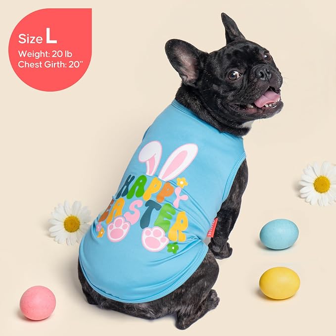 KYEESE 2Pack Easter Dog Shirt, Breathable Tank Top Sleeveless Dog T Shirts for Small Medium Dogs Boy Girl, Lightweight Dogs Clothes Pet Outfit for Holiday, Blue+Bunny, XL