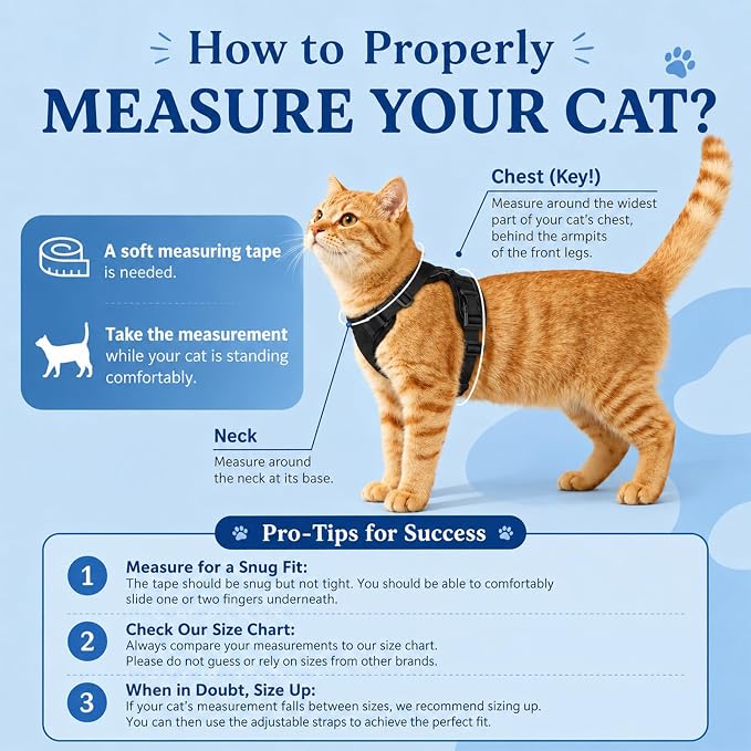 Cat Harness and Leash Set for Walking Escape Proof, Improved Four Place Adjustable Cat Car Harness, Soft Kittens Vest with Reflective Strip for Cats, Comfortable Outdoor Vest, Blue, XS