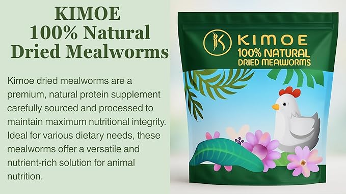 kimoe Non-GMO Bulk Dried Mealworms 10LB Bag for Chickens, Ducks & Wild Birds — 100% Natural High-Protein Feed to Boost Egg Production, Feather Health & Immunity