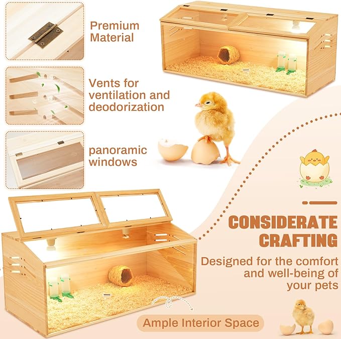 CroBlissful 40 x 16 x 16 in Brooder Kit Box for Chicken Quails Indoor Outdoor with Leg Stand Sliding Door, Bulb Set and Feeder, Baby Chicken Coops for Ducks, Hamsters, Lizards, Mice, Rat