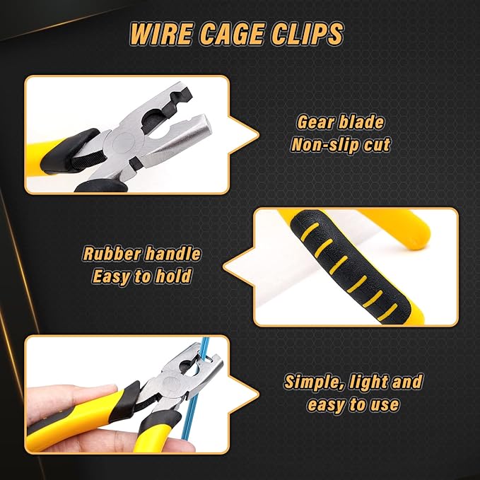 900pcs Rabbit Chicken Wire Cage Clips with Fence Pliers Hog Rings Snap-Ring Pliers Wire Clamp Tool Fasten Clips Buckle Pliers for Building Installation Wire Cage Pet Bird Quail